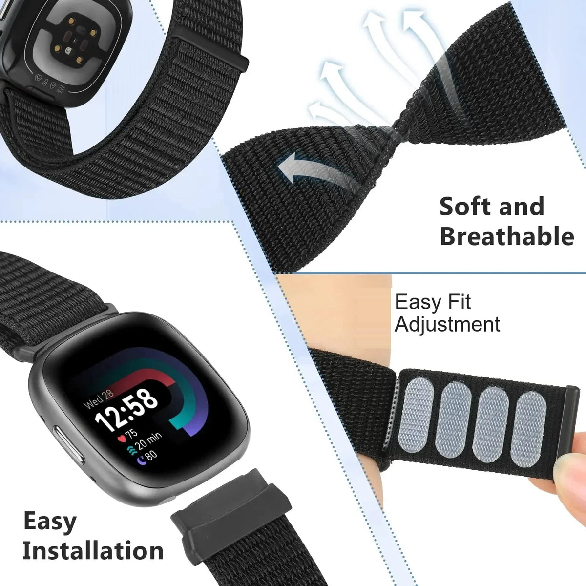 Fitbit Versa 4, Versa 3, Sense 2 & Sense Nylon Sport Loop Band