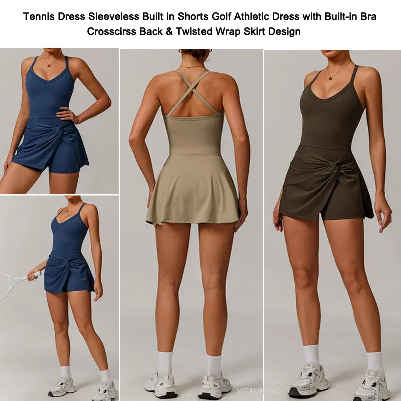 EcoSport Femme: Vestido de tenis con cuello en V con brasier y shorts