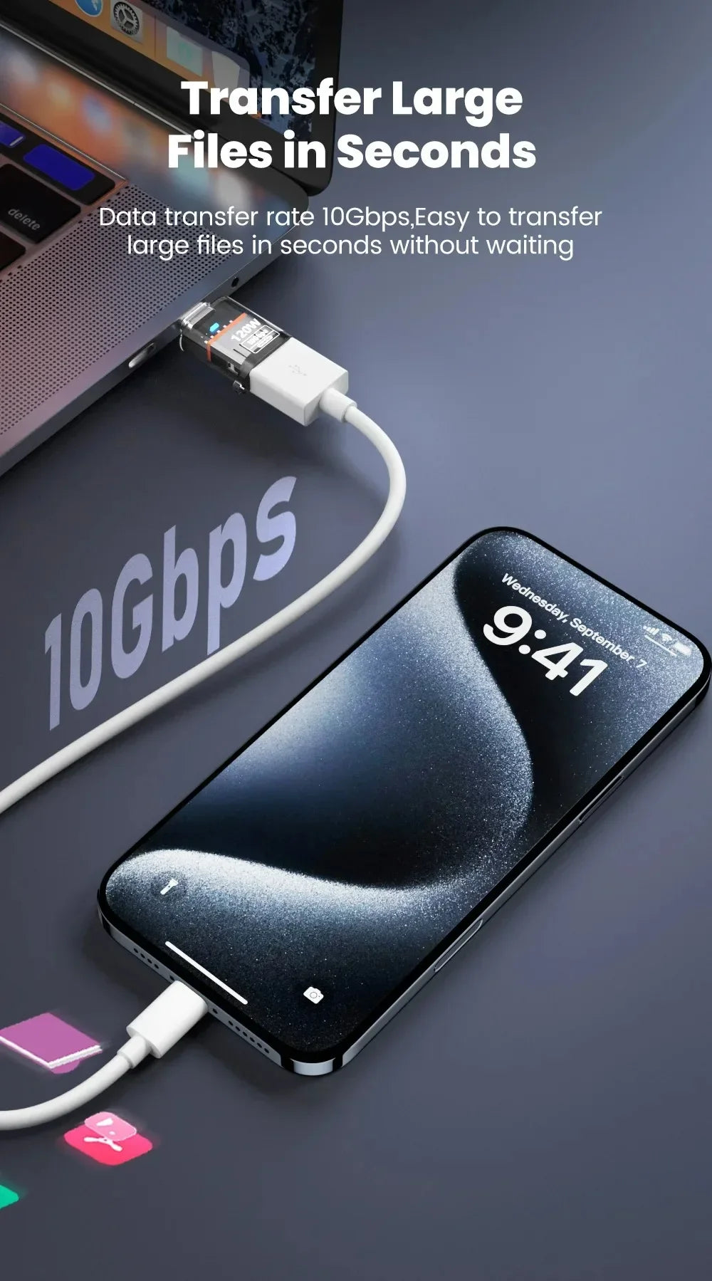 120W USB 3.2 to Type C OTG Adapter Fast Charging 10Gbps Data Audio Transfer For MacBook iPad iPhone 15 16 17 Huawei Xiaomi PC