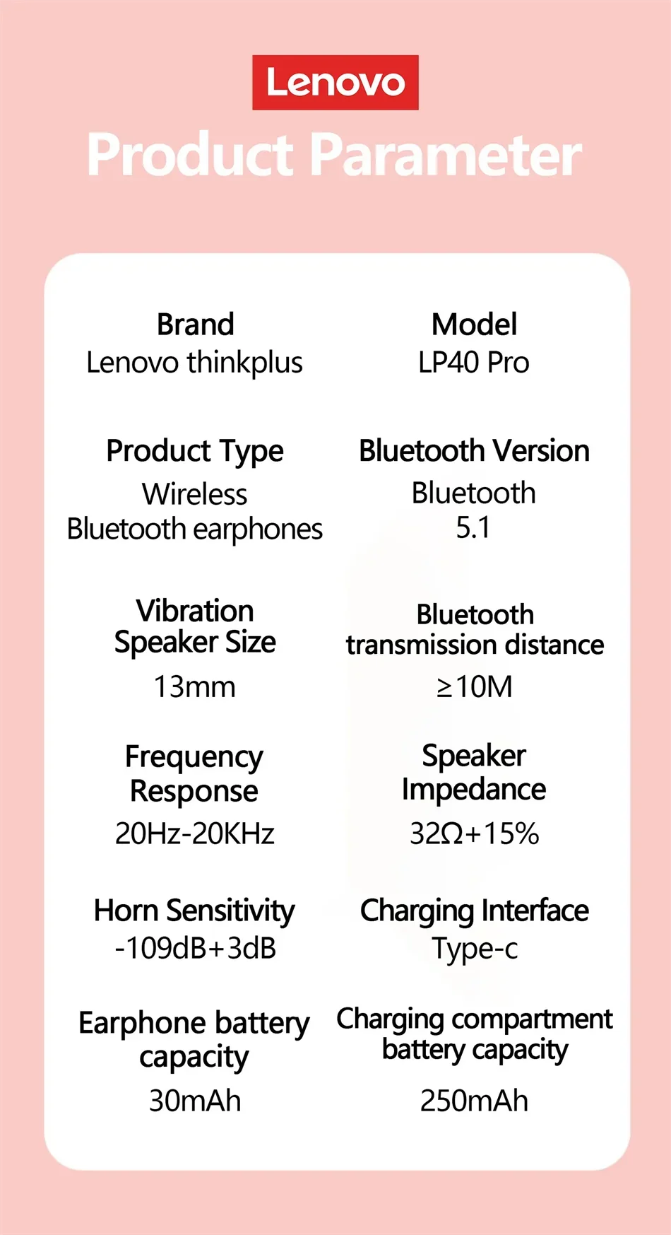 Lenovo LP40 Pro TWS Bluetooth 5.4 Wireless Headphones HiFi Stereo Earphones Gaming Sports Touch Control HD Call With Mic Earbuds