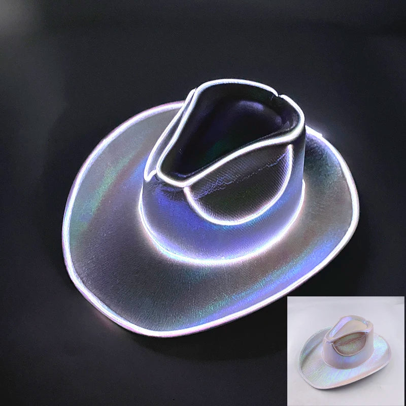 Bachelorette Party Glowing Supplies Luminous Bride Cowgirl Hat LED Pearlescent Cowboy Cap Fashion Neon Light Hat For Party