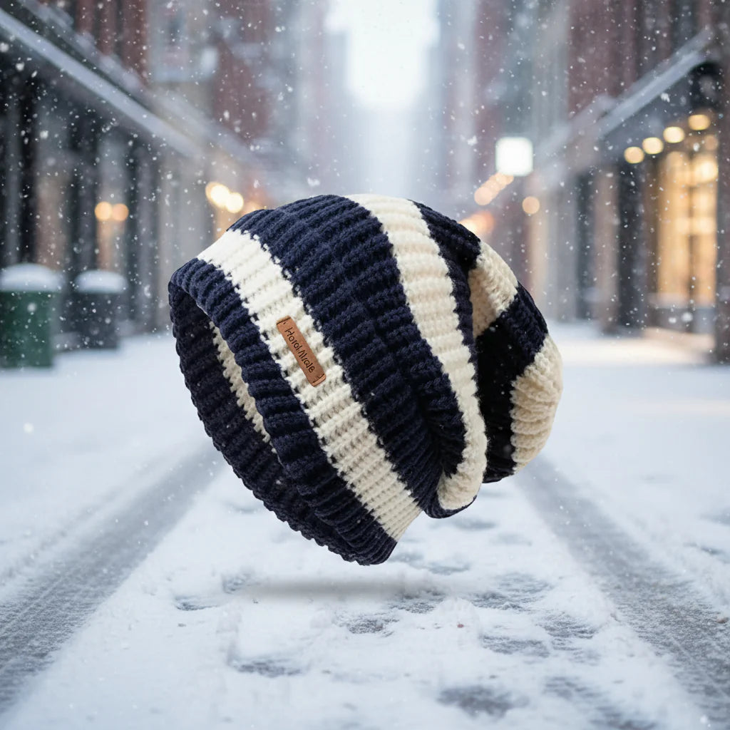 Gorro de punto apilable unisex – Gorro tipo bonete hip-hop a rayas cálido de invierno