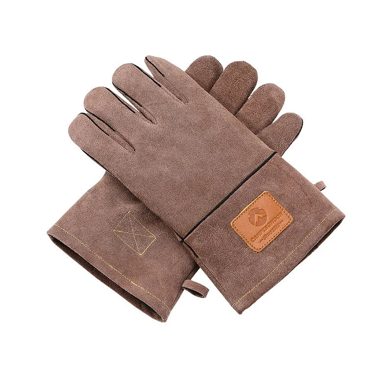 Campingmoon  Flame Retardant Heat Insulation Leather High Temperature Outdoor Camping Picnic BBQ Gloves