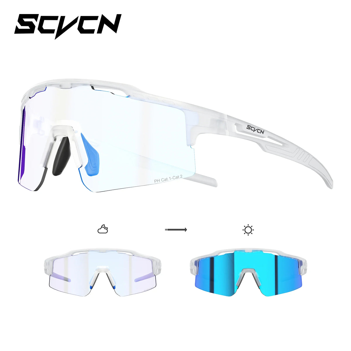 SCVCN UV400 Photochromic Outdoor Sports MTB Goggles Men Women Hiking Bike Riding Running Climbing Hydrophobic Eyewear Sunglasses
