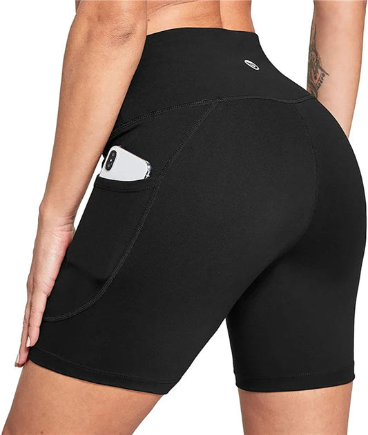Pantalones cortos de yoga para mujer, de cintura alta y hasta la rodilla