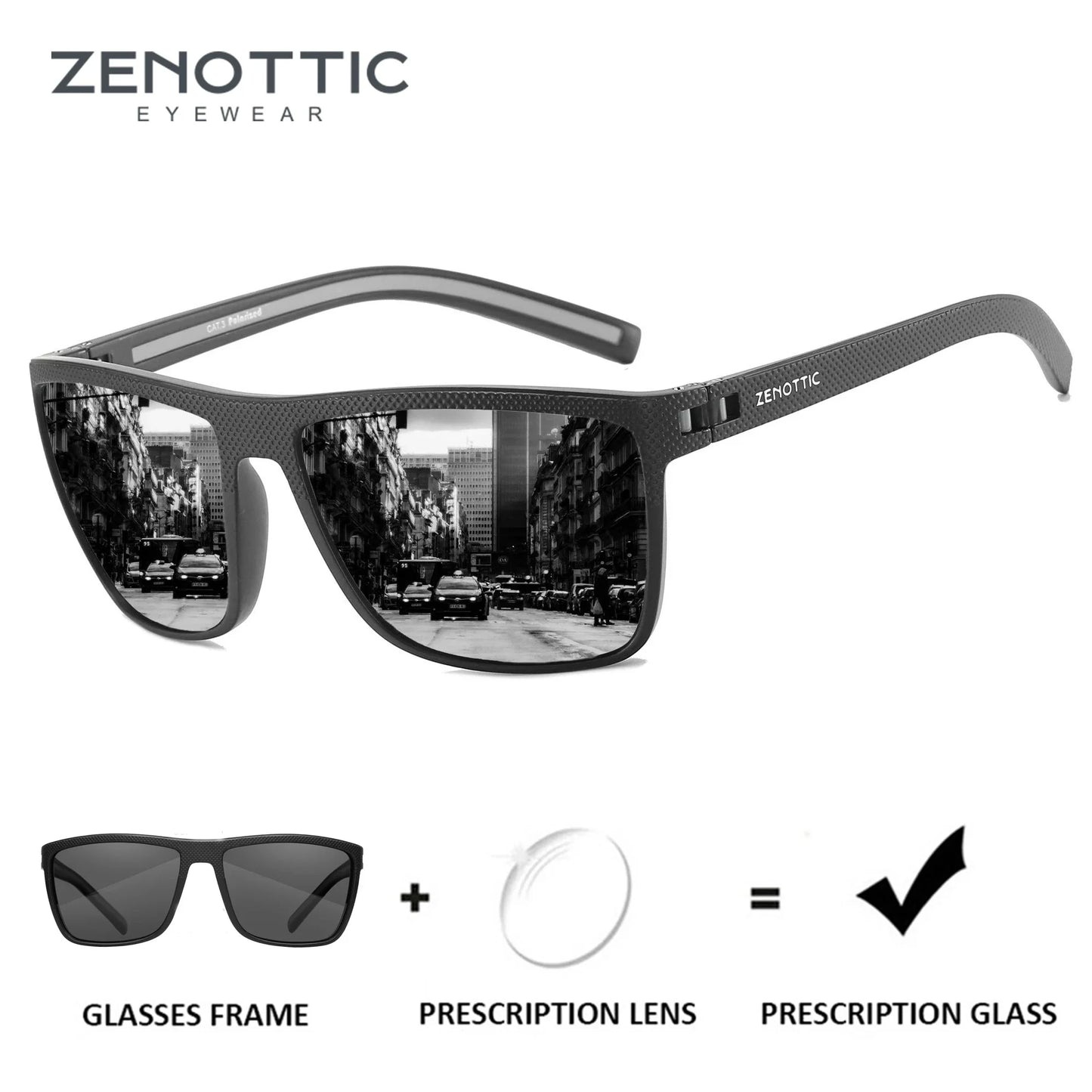 ZENOTTIC Retro Square Polarized Prescription Sunglasses Fashion Lightweight TR90 Progressive Optical Sun Glasses for Women Men