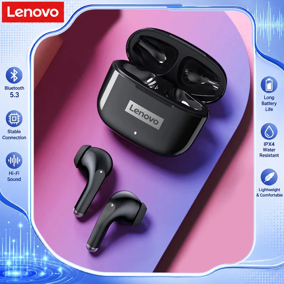 Lenovo XT53 Gaming Headset LED Digital Display Wireless Sport Earbuds HD Call Low Latency Headphones Waterproof GM2 Pro Upgraded