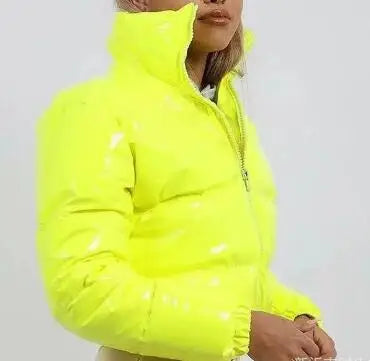 Winter Women Puffer Jackets Warm Bubble trench Coat Down Parka Outcoat Zipper Jacket Pink Cute Cropped Parka Abrigos Mujer