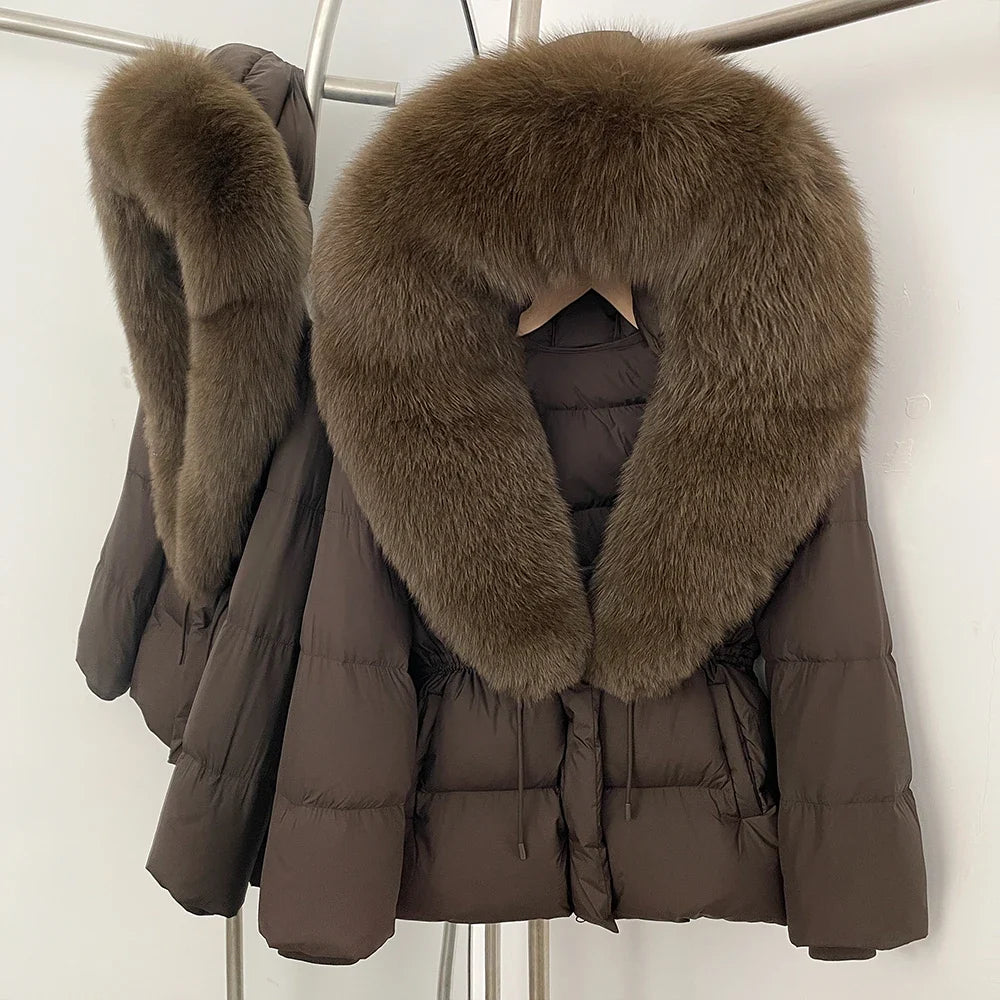 Reality Fur Jacket Real Fur Collar Duck Down Coat Female Winter Hooded Warm Fox Fur Coat Women Natural Raccoon Fur Puffer Jacket
