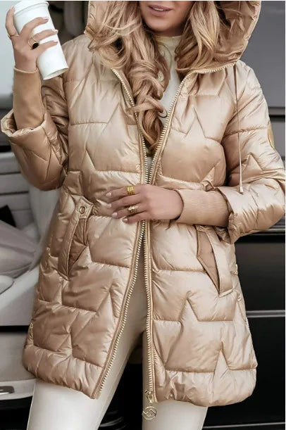 Parkas Coat Women Cotton Padded Jacket Hooded Outerwear Winter Thick Warm Pockets Zipper Puffer Windproof Mid Length Overcoat