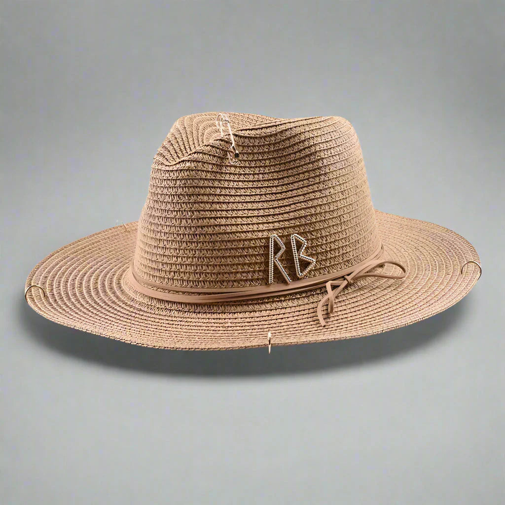 Sombrero Panamá unisex de paja con letras de metal