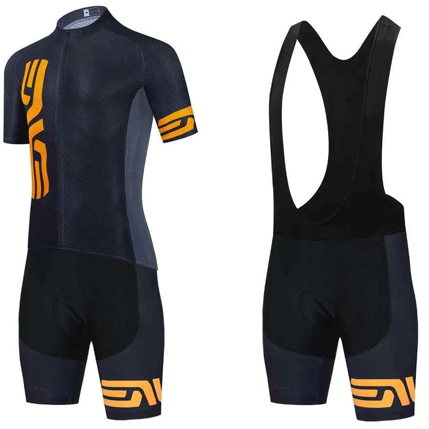 Black Cycling Jersey and Bib Shorts Set