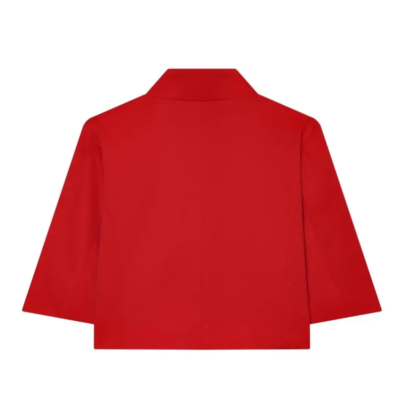 Women's Cropped Short Blazer New 2026 Spring Summer High-Neck Short Sleeve Button Simple Solid Women Coat Female Chic Tops