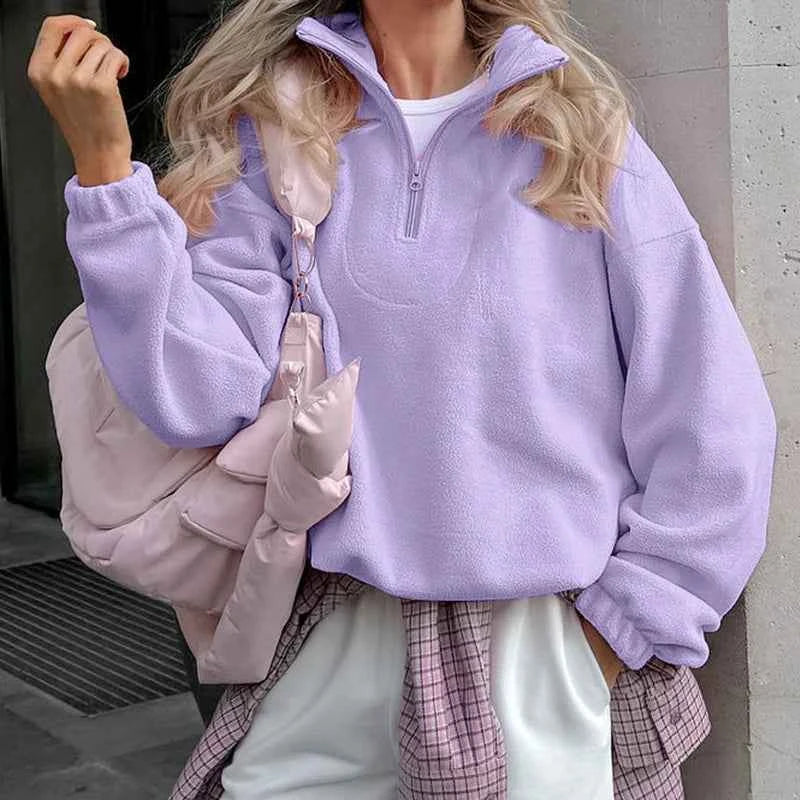 Sudadera con capucha y cremallera de vellón de cordero CozyPink para mujer