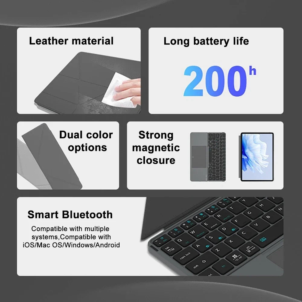 bluetooth Wireless Keyboard for Tablet/Phone/PC, Foldable Keyboard w/ Detachable Magnetic Leather Stand Ultra-Long Battery Life