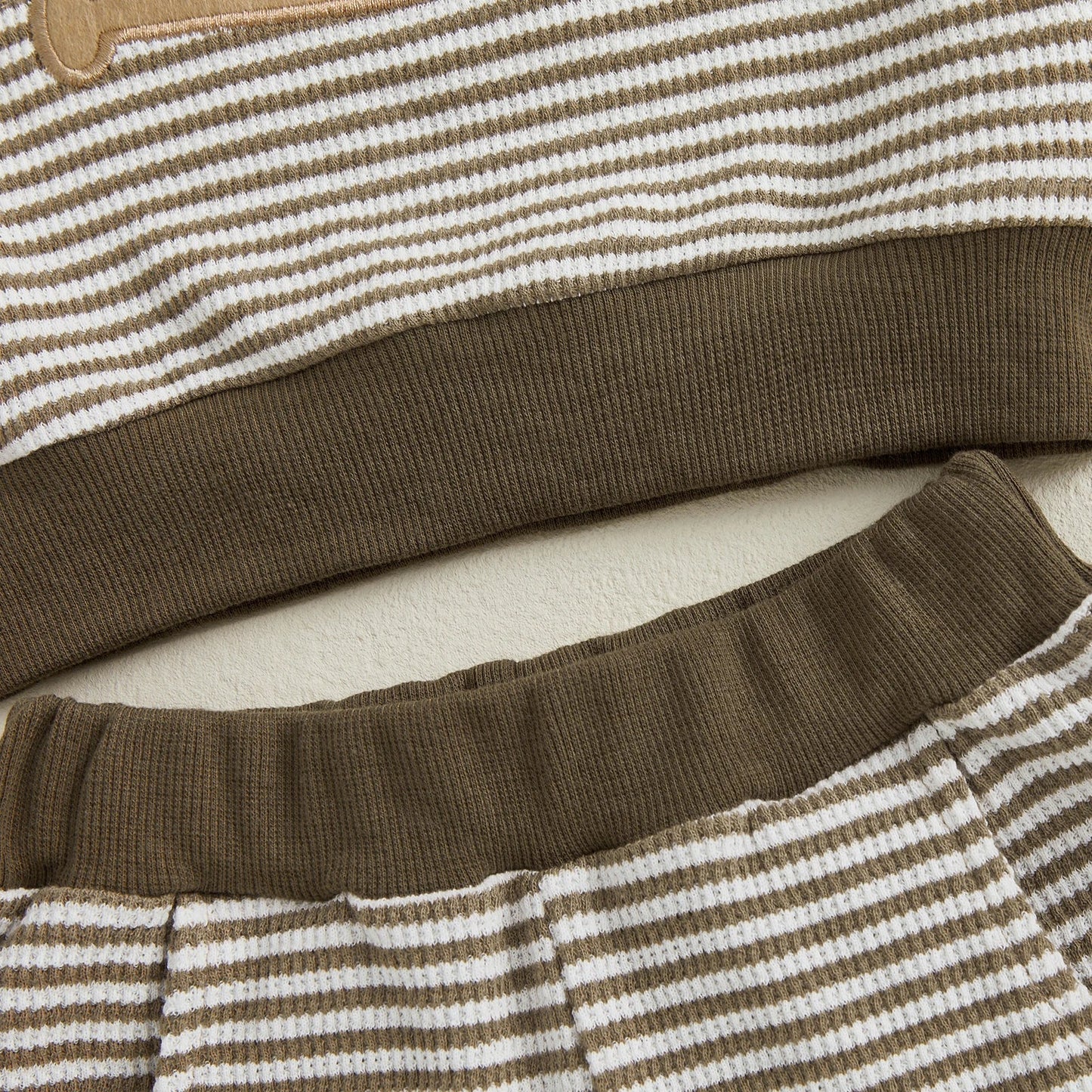 Baby Toddler Boys 2Pcs Fall Outfit Rugby Embroidery Striped Long Sleeve Top and Elastic Pants Clothes Set