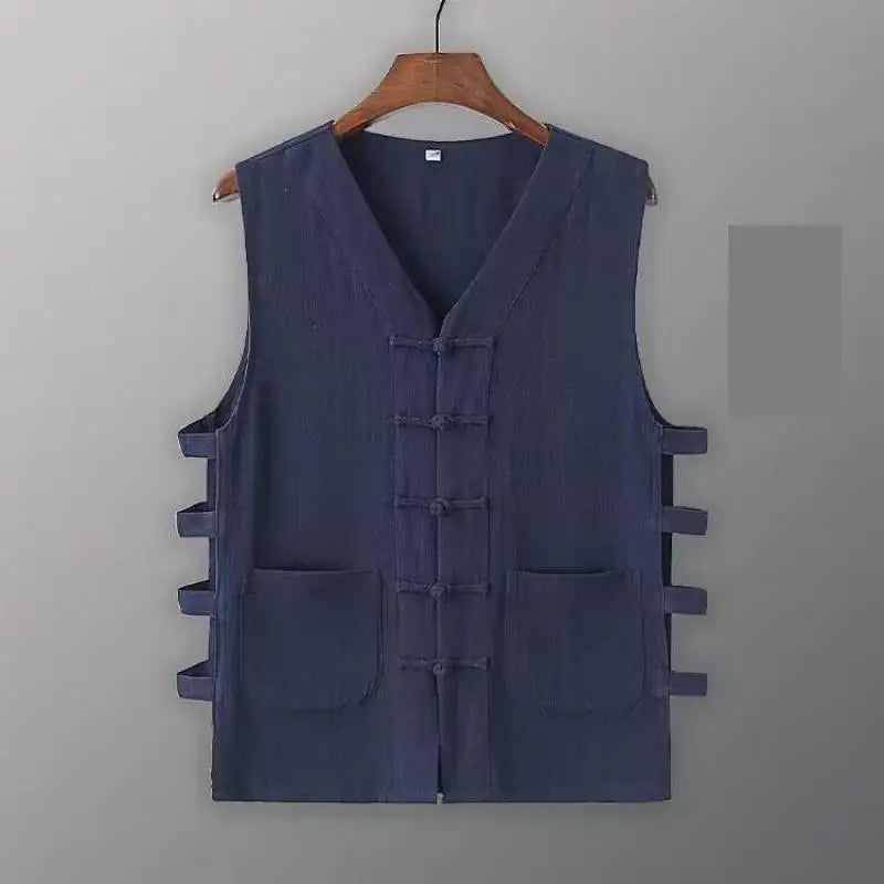 Chaleco Vintage para Hombre, Camisa de Algodón Lino, Chaleco de Kung Fu, Camiseta sin Mangas de Verano, Traje Tang, Ropa Tradicional China, Cárdigan Abierto sin Mangas
