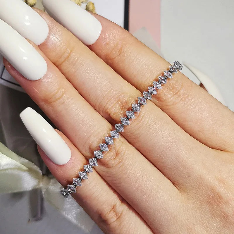 2.5*5mm New Marquise Oval Square Cut Luxury Silver Color on Hand Tennis Bracelet Bangle for Women Party Gift Jewelry