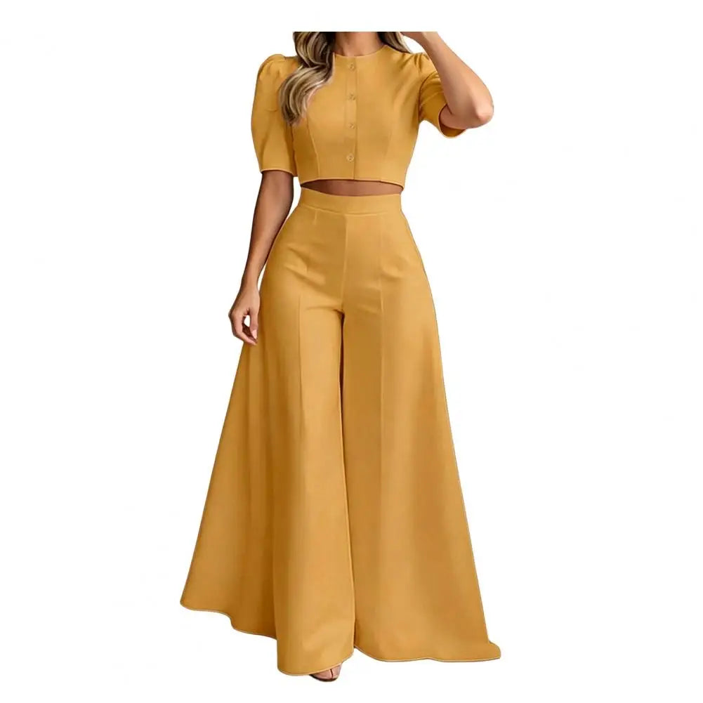 Women's Pant Sets 2 Piece Elegant Chic Short Crop Tops & Wide Leg Pants Two Piece Outfits Trouser Suits Woman Clothes