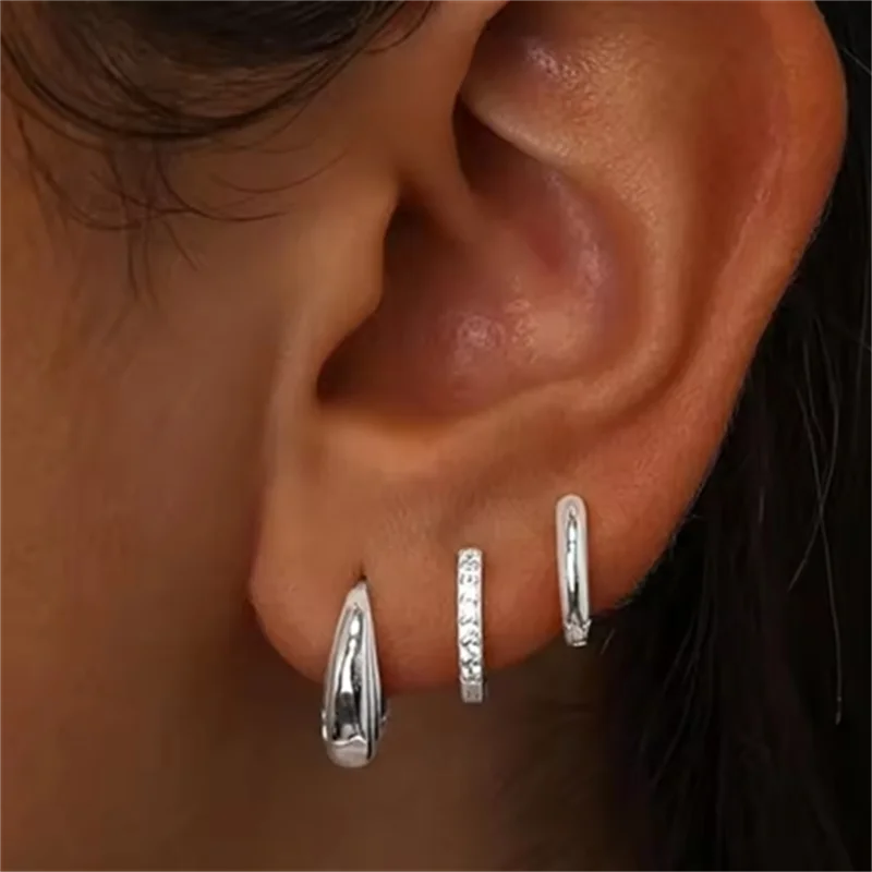 3PCS Double Flower Tragus Stud Earring Set | Cartilage Hoop and Helix Jewelry for Women