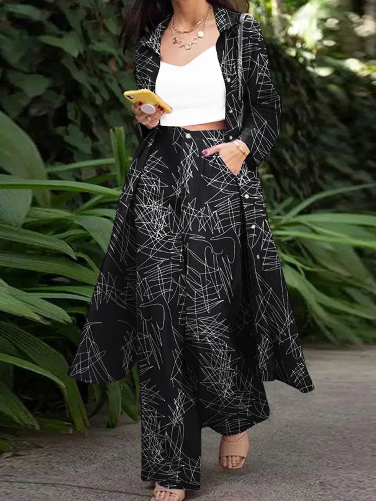 ZANZEA Fashion Autumn Long Sleeve Shirt 2PCS Women Suits Matching Sets Solid Loose Pant Sets Casual Wide Leg Trousers Oversized