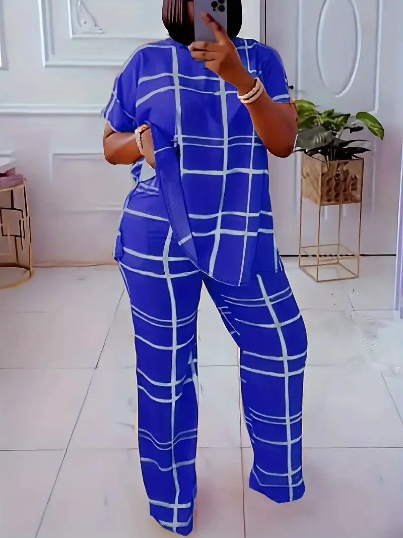 Short Sleeve 2 Piece Women Sets 2025 Spring Summer Matching Sets Stripe Print Two Pieces Sets Top Pants Suits Outfits Clothing