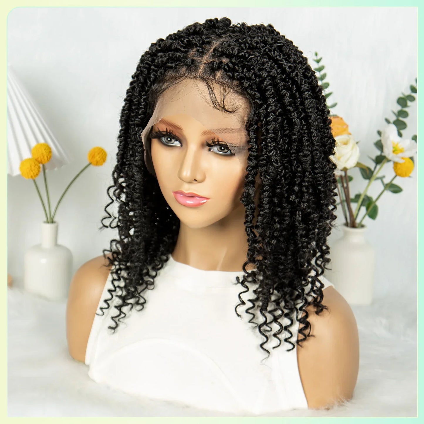 14Inch Full Lace Braided Wigs Synthetic Lace Frontal Twisted Braids Wigs with Baby Hair Knotless Box Braids Wig for Black Women