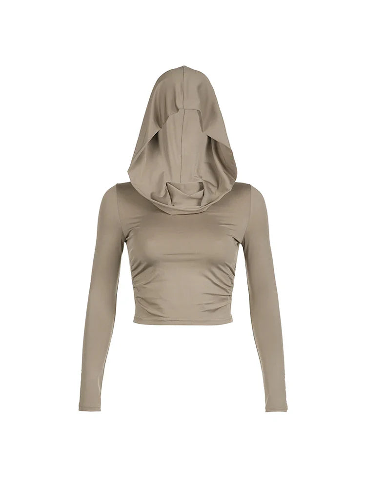 Autumn Slim Fit Hooded Crop Tee for Women