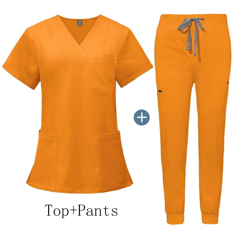 Unisex V-Neck Scrub Set with Jogger Pants