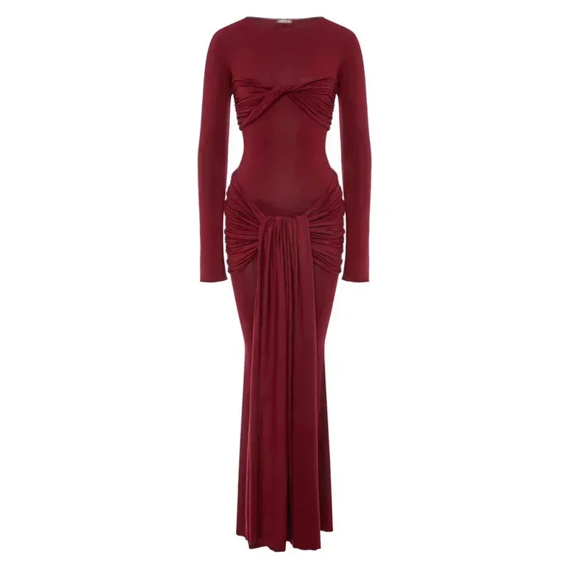 Vestido largo plisado sexy de mujer Tossy, retazos, retorcido, ajustado, manga larga, color sólido, estilo Y2k, para otoño, ropa de calle, vestido ajustado para mujer