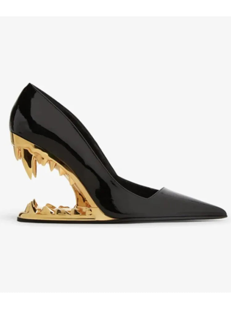 2026 Summer New Metal Tiger Teeth Single Shoes, High Heels, Fashion Show, Women's Wear, Size 44 Women's Sandals