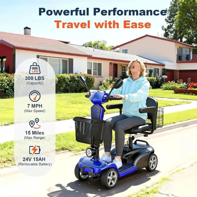 4-Wheel Electric Scooter with Dual Baskets, 350W Motor, Rotating Seat, USB Port,300Lbs, Customized