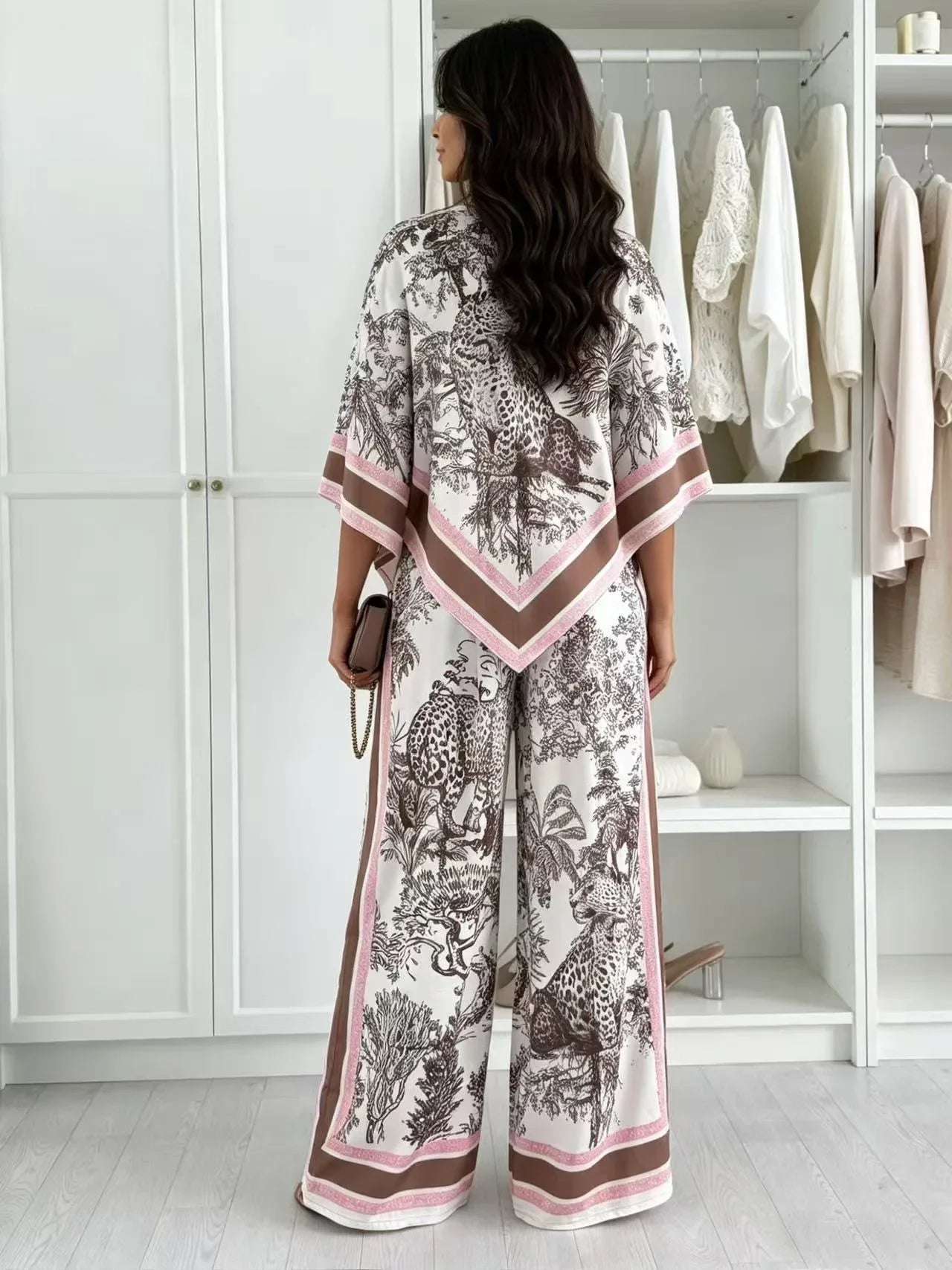 2026 New Women Sets Spring Summer Boho Fashion Printed Matching Set Floral Print Top With Position Print Pants Two Piece Outfit