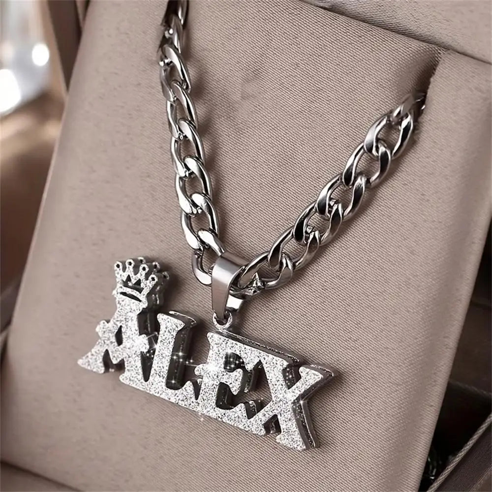 Custom Name Double-Layer Necklace Personalized Crown Double Nameplate Pendant 304 Stainless Steel Cuban Chain Fashionable Chain