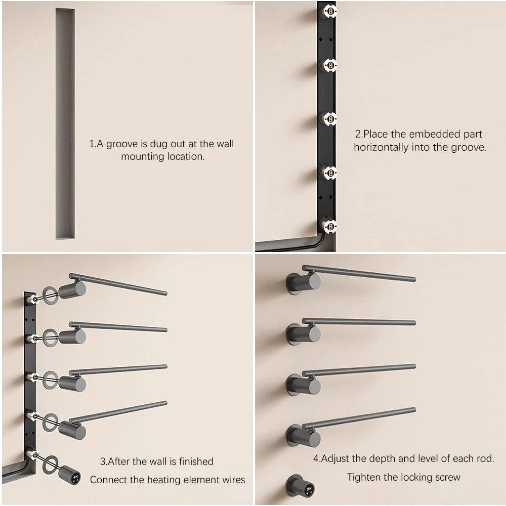 Smart Heated Towel Rack,Bathroom Towel Warmer with Timer, Adjustable Temperature, Rotating Bars,Towel Dryer,Bathroom Towel Rail