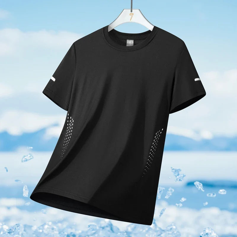 Men Cooling Quick Dry Running T-Shirt Breathable Athletic Top
