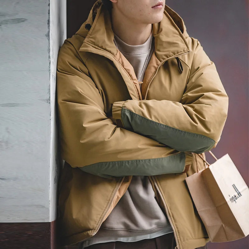 Maden Casual 90% White Duck Down Hooded Jacket Outdoor Windproof Warm Puffer Jacket Thickened Winter Coat for Men's Winter