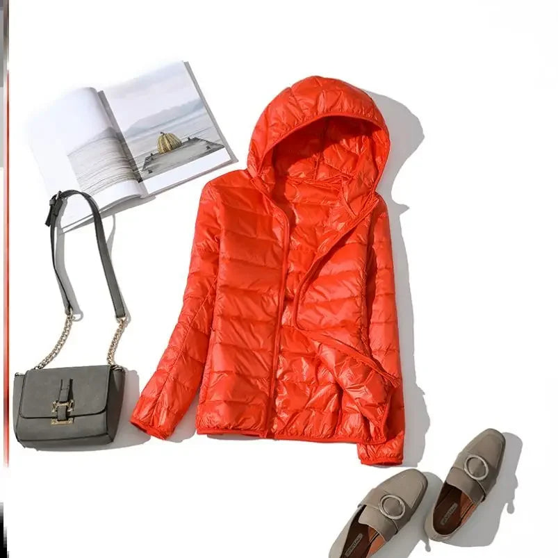 8XL Cheap Ultra Light Down Winter Warm Hooded Feather Puffer Jacket For Girl Short Spring Autumn Coat Female Women Big Size Duck