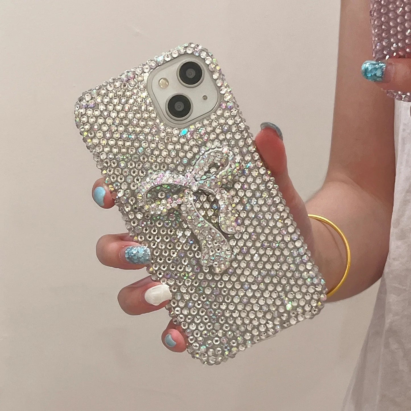 Funda de lujo con lazo de diamantes, brillante y adorable