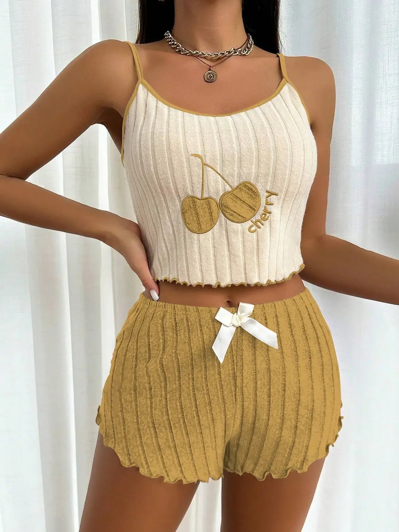 Summer Women Casual 2pcs Pajamas Set Wool Halter Vest Tops and Shorts Sets Home Wear Sleepwear Loungerwear