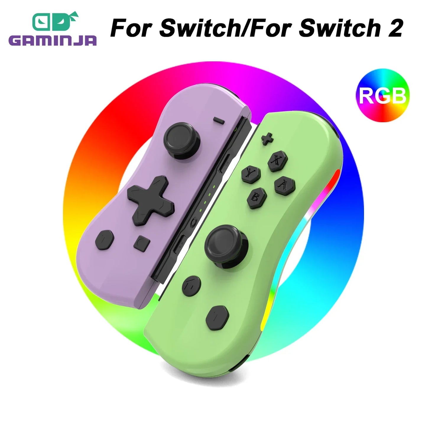 GAMINJA Wireless Switch Joypad Controller With RGB lamp For Switch Game Console L/R Handle Grip With Wake Up Screenshot Function