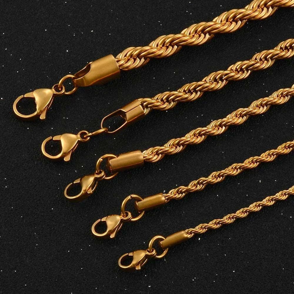 2.5mm 3MM 4MM 5MM 18k Real Gold Plated Stainless Steel Twist Rope