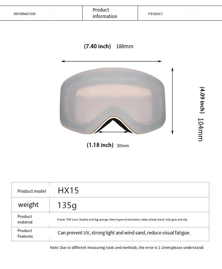 Gafas de esquí y snowboard para mujer y hombre, máscara de esquí con protección UV 400, antiniebla doble cilíndrica para nieve