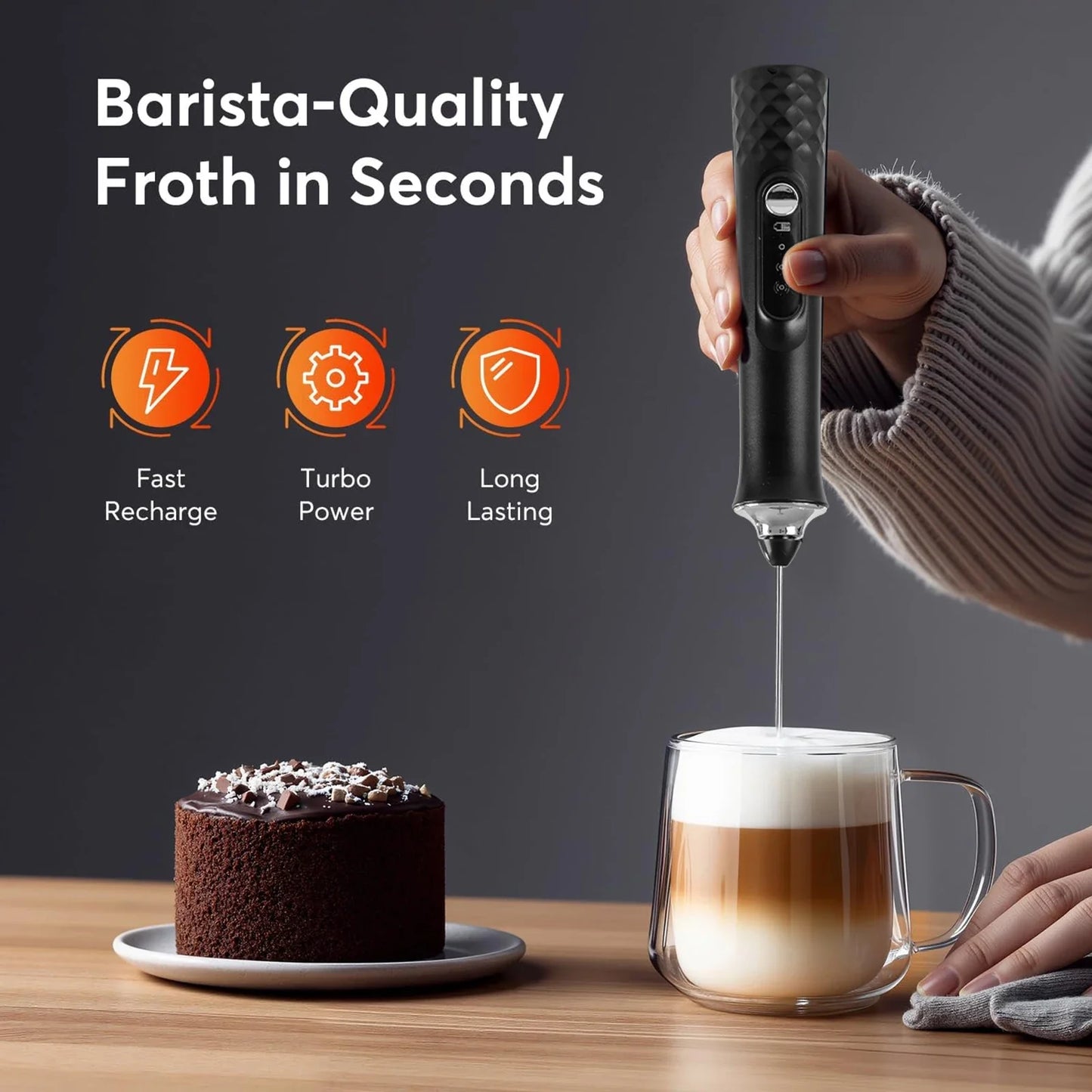 Milk Frother Wand Coffee Frother Handheld Foam Maker For Latte Rechargeable Electric Milk Frother Handheld Drink Mixer Gift Idea