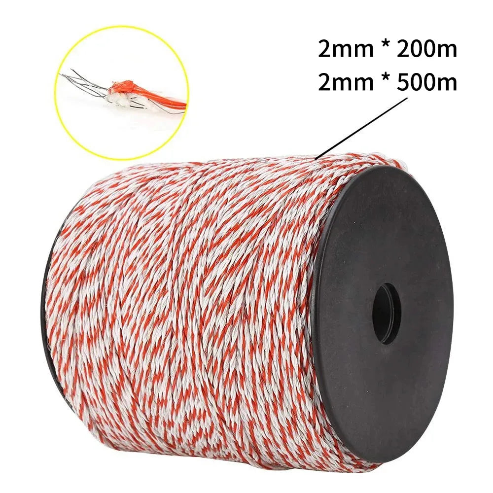 200/500M Roll Electric Fence Rope Electric Shepherd Cable For Livestock Electric Fence Rope Stainless Steel Wire Fence Horse