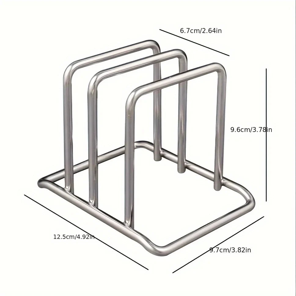 1pc Space-Saving Stainless Steel Pot Lid and Cutting Board Organizer Combo - Heavy-Duty Countertop Rack, kitchen organizer