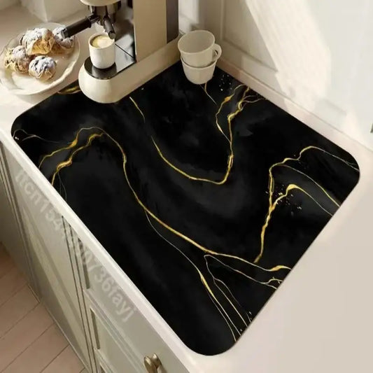 Marbled Diatomite Coffee Machine Mat Kitchen Drainage Absorbent Quick Drying Placemat Bathroom Anti-slip Dirty Resistant Rug