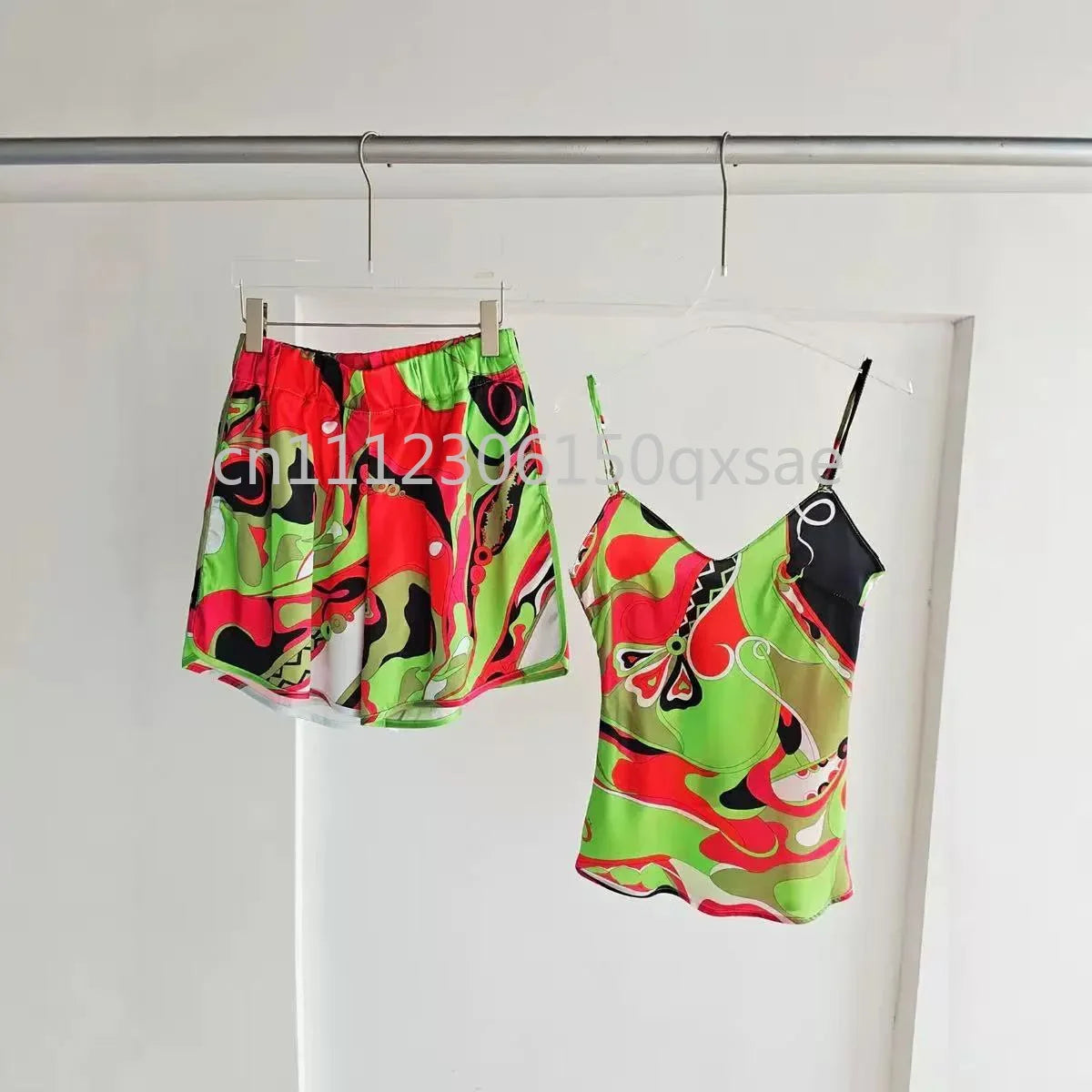 Luxury Red Silk Strap Top & Shorts Set