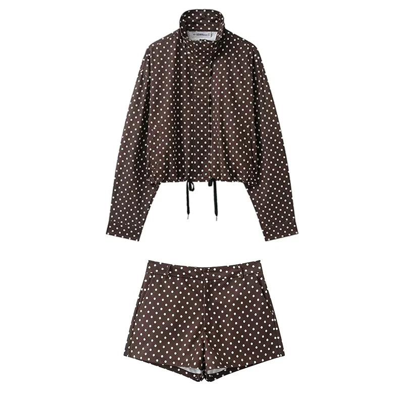 TARUXY Fashion Polka Dot Print Jacket Coat Women's Stand Collar Long Sleeved Workwear Coat Ins Hot Short Casual Female Jackets