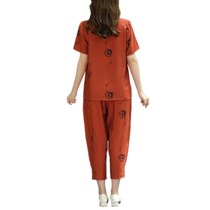 Classic Summer Two Piece Set (T-shirt+Pants) 2024 Women's Plus Size Fashion Casual Short Sleeve Classic Knitted Button Clothing
